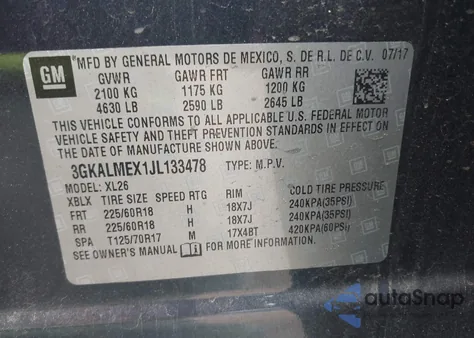 2018 GMC Terrain Sle z USA, uszkodzony, nr VIN 3GKALMEX1JL133478